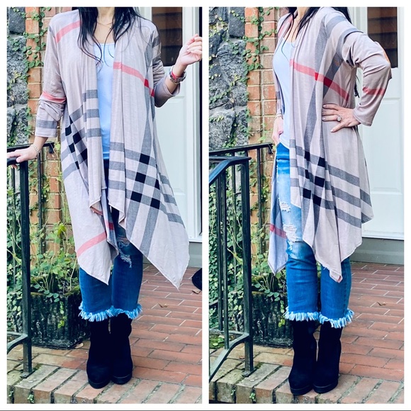 ✨LAST ONE✨Designer Plaid chic open draped cardigan - Picture 7 of 12